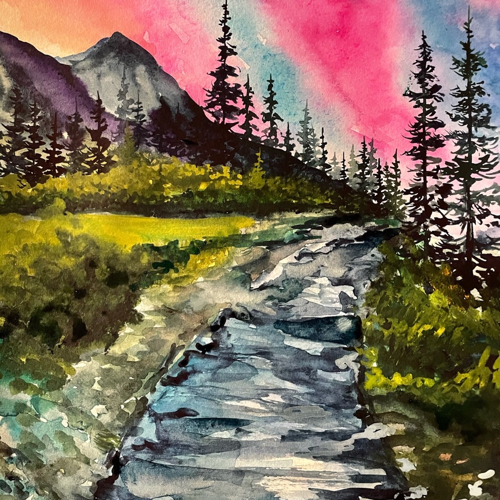 The lake watercolor painting